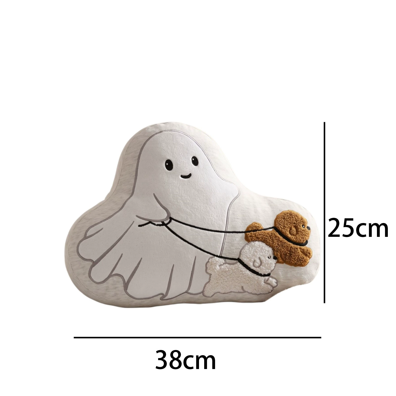 Pet-Lover's Halloween Pillow: Cute Ghost Holding Leashed Dogs – Cozy Home Decor for Dog Owners & Minimalist Interiors