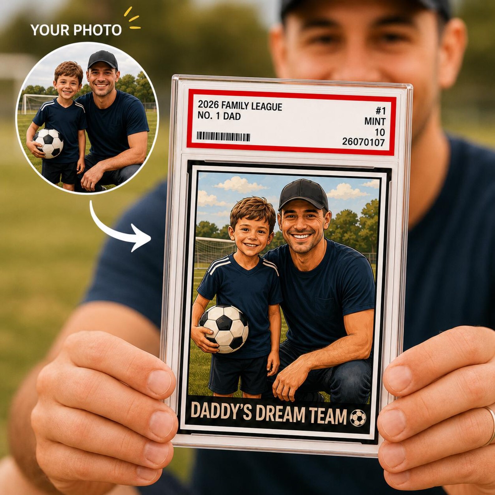Custom Graded Card Slab Keepsake, Personalized Photo to Art Trading Card, #1 Dad Sports Keepsake, Custom Photo Desktop Display Block