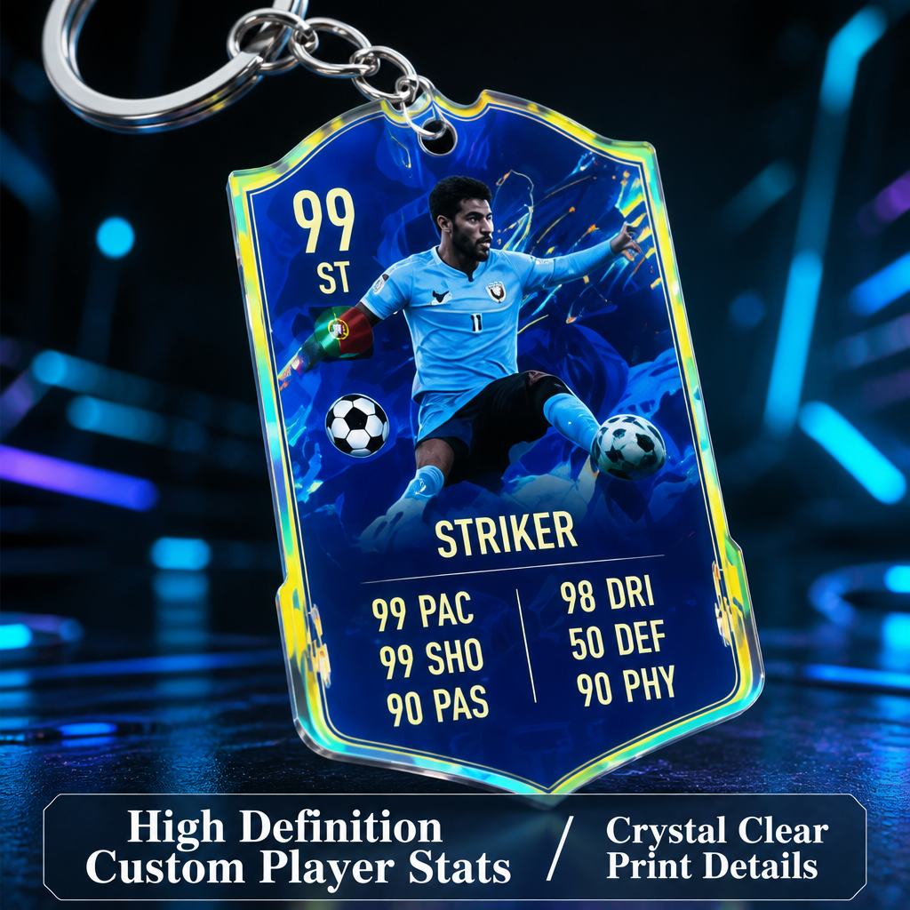 Custom Football Card, Personalized Soccer Keychain, Ultimate Team Gift, Gamer Room Decor, Custom Stats Card