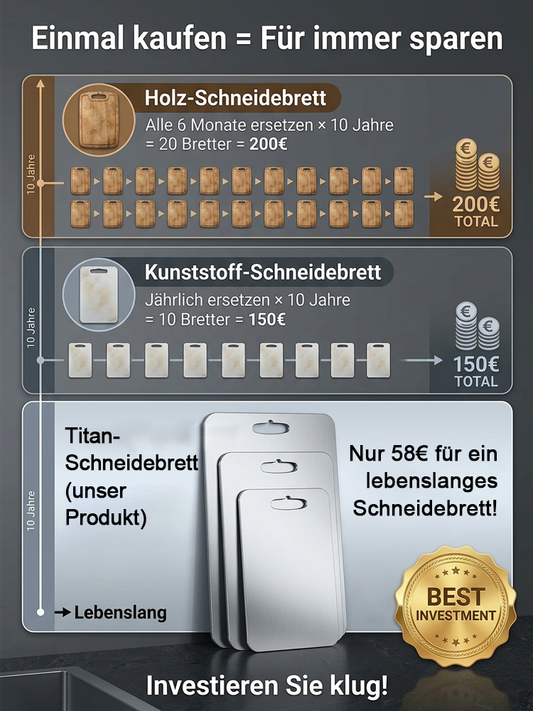 [Premium 100% Titan Schneidebrett 3er-Set] Medizinisches Material | Schimmelfrei | Messerschonend | LFGB Zertifiziert🛡️