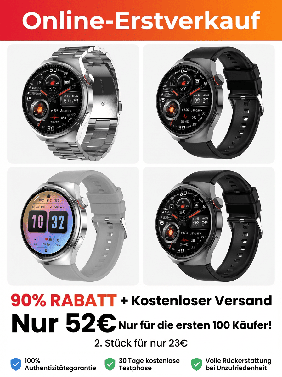 【Von Ärzten empfohlen】Die neueste Generation der Smart-Health-Watch！Messungen lebenslang kostenlos!🔥Online-Launch: 90 % Rabatt & Gratis Versand – Nur für die ersten 100 Besteller！