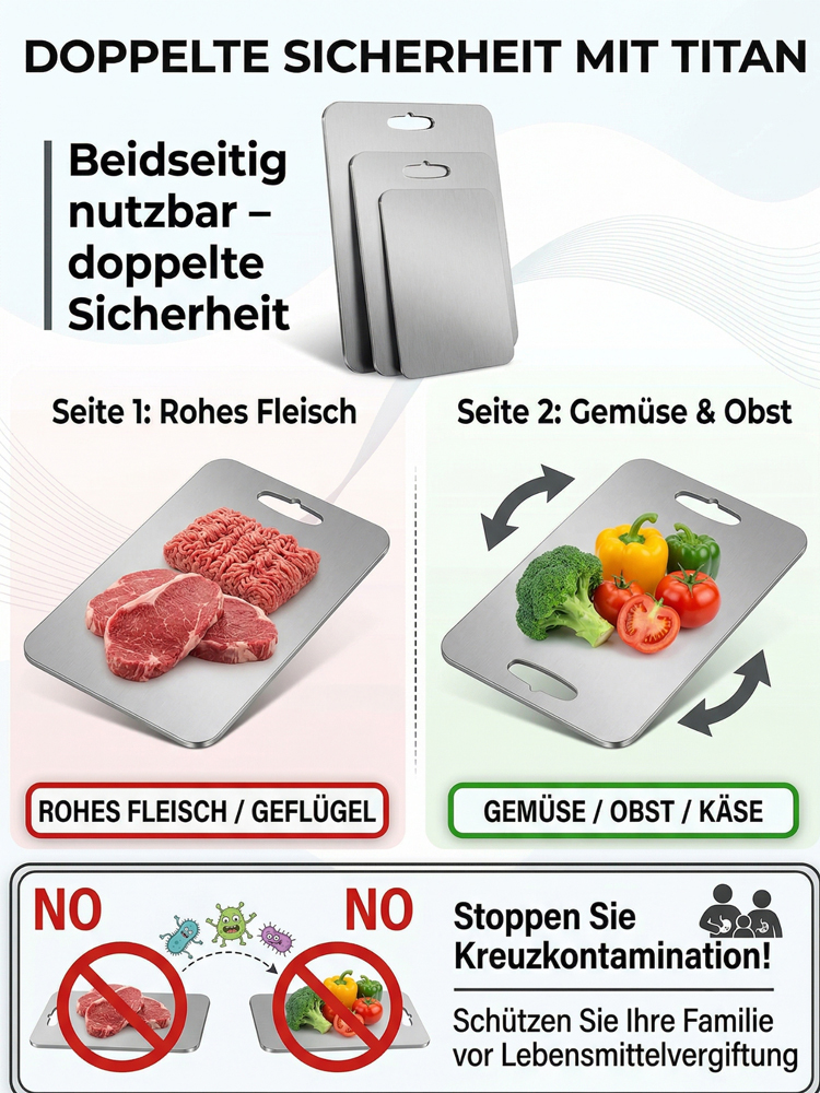 [Premium 100% Titan Schneidebrett 3er-Set] Medizinisches Material | Schimmelfrei | Messerschonend | LFGB Zertifiziert🛡️
