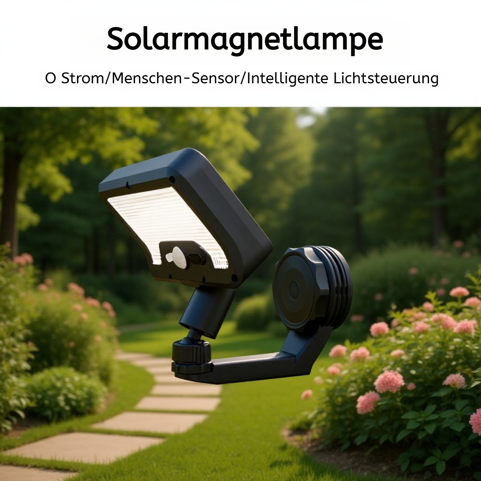 Solargartenleuchte im Außenbereich bei Nacht