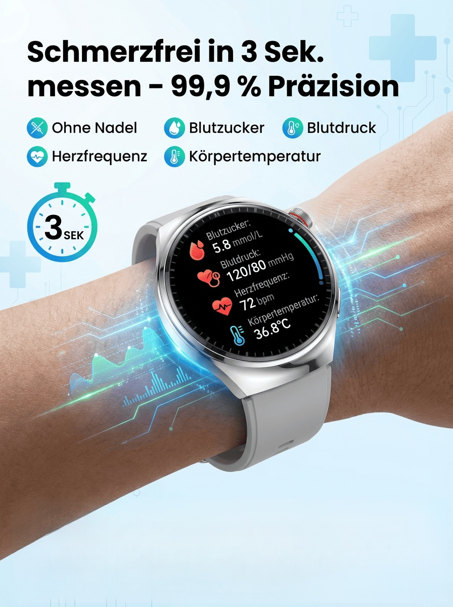 【Von Ärzten empfohlen】Die neueste Generation der Smart-Health-Watch！Messungen lebenslang kostenlos!🔥Online-Launch: 90 % Rabatt & Gratis Versand – Nur für die ersten 100 Besteller！