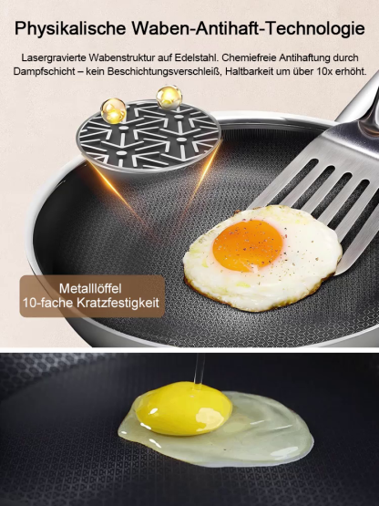 Das Geheimnis der 5-Sterne-Köche für zu Hause:Original Hybrid-Edelstahlpfanne mit Waben-Schwebetechnik.100% PFOA-Frei, Zertifiziert.