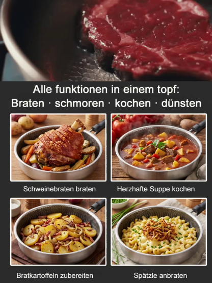 Das Geheimnis der 5-Sterne-Köche für zu Hause:Original Hybrid-Edelstahlpfanne mit Waben-Schwebetechnik.100% PFOA-Frei, Zertifiziert.