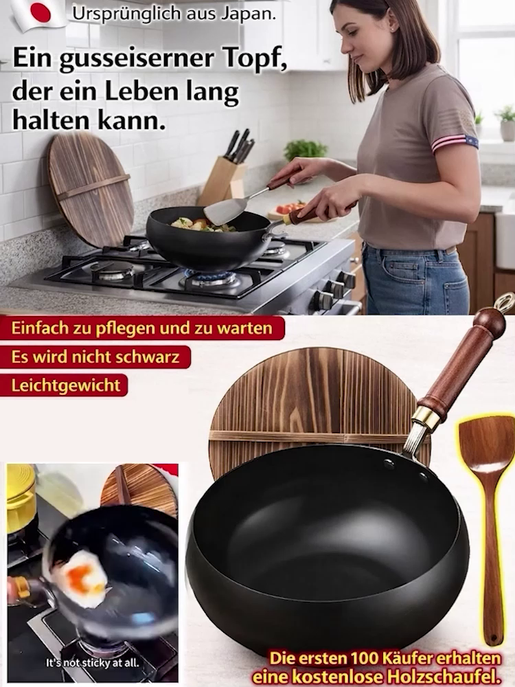 [Limitiertes Angebot zum hundertjährigen Jubiläum] Tsubame‑Sanjo Meisterwerk: Handgehämmerter japanischer Wok – 100 % ungiftige, natürliche Antihaftpfanne 🇯🇵🍳 Handgefertigter Eisenwok 80 % Rabatt + kostenlose Rosewood-Pfannenwender und Deckel 🎁📉