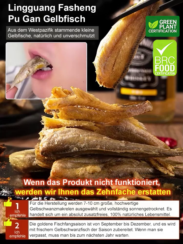 [2 FÜR 1 AKTION] knuspriger Gelbfisch aus pazifischem Wildfang | ohne Öl und Zusatzstoffe | kalorienarmer High-Protein Snack ohne Reue.