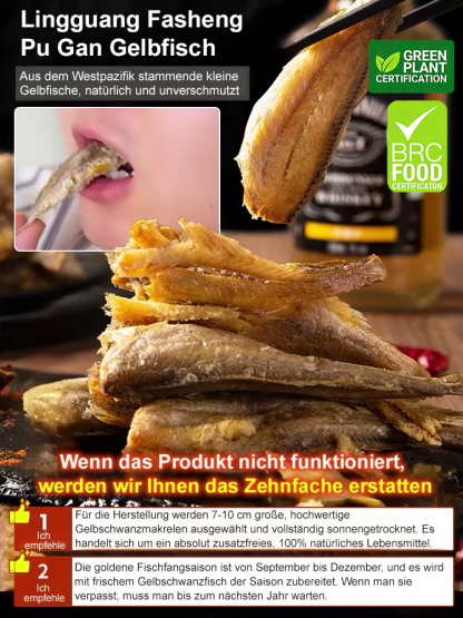 [2 FÜR 1 AKTION] knuspriger Gelbfisch aus pazifischem Wildfang | ohne Öl und Zusatzstoffe | kalorienarmer High-Protein Snack ohne Reue.