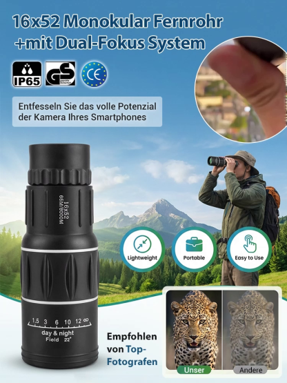 🔭Pro HD Zoom-Monokular mit Nachtsicht - Optische Bildstabilisierung - Smartphone-kompatibel.