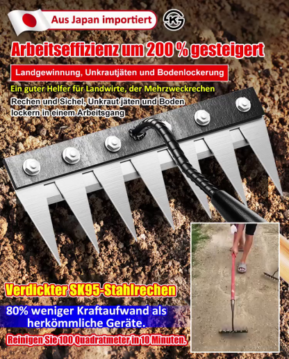Tsubame-Sanjo Manganstahl-Rechen | Original aus Japan. 80% schneller, rückenschonend. Getestet in München.