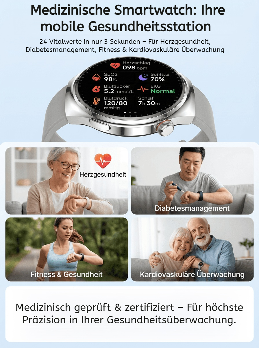 【Von Ärzten empfohlen】Die neueste Generation der Smart-Health-Watch！Messungen lebenslang kostenlos!🔥Online-Launch: 90 % Rabatt & Gratis Versand – Nur für die ersten 100 Besteller！