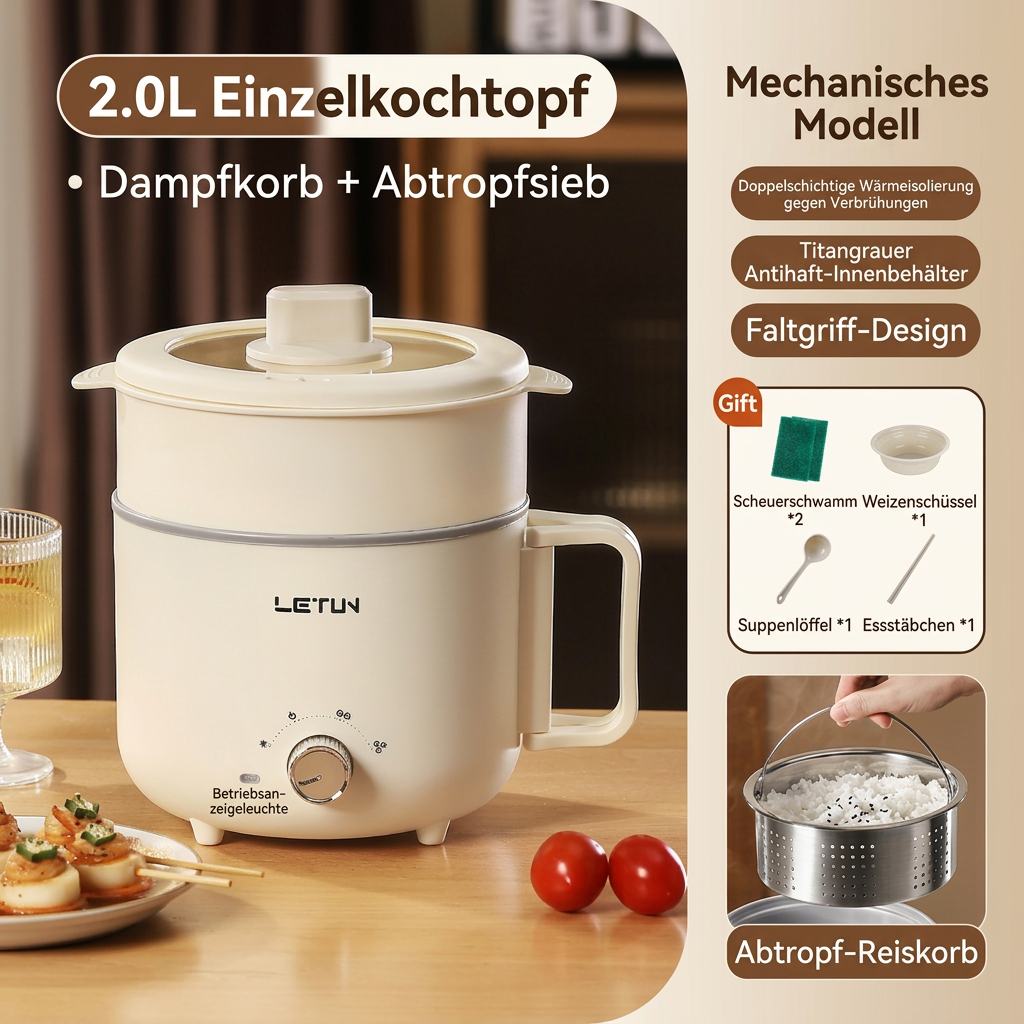 Premium 4-in-1 Emaille-Titan Multifunktionskocher (Faltbar) - Low-Carb Reiskocher mit Zucker-Filter - 100% Giftfrei kratzfest 🍲