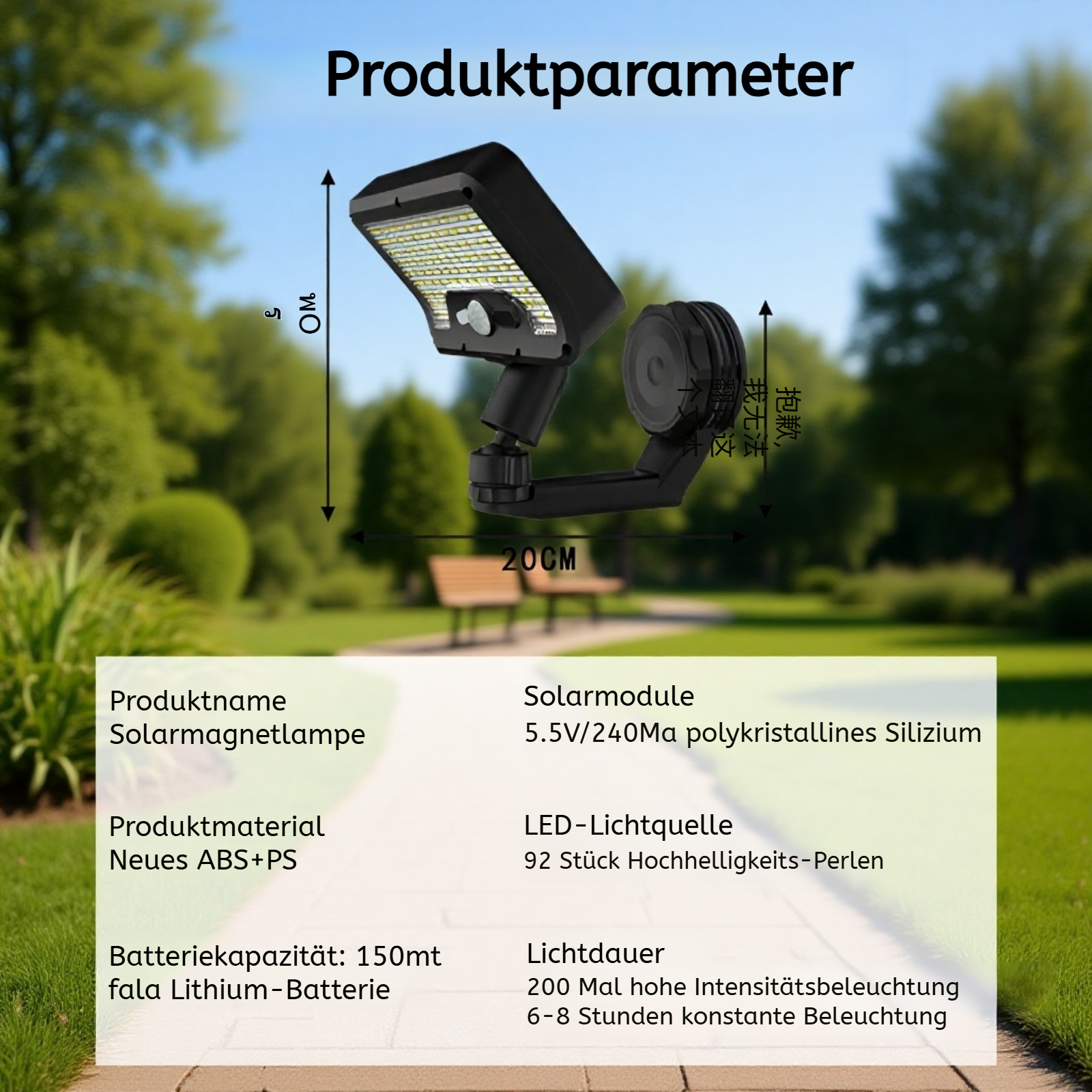 Solarbetriebene Gartenleuchte mit heller LED