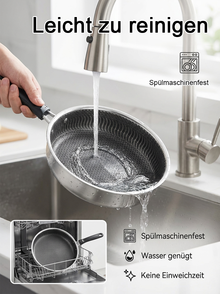Das Geheimnis der 5-Sterne-Köche für zu Hause:Original Hybrid-Edelstahlpfanne mit Waben-Schwebetechnik.100% PFOA-Frei, Zertifiziert.