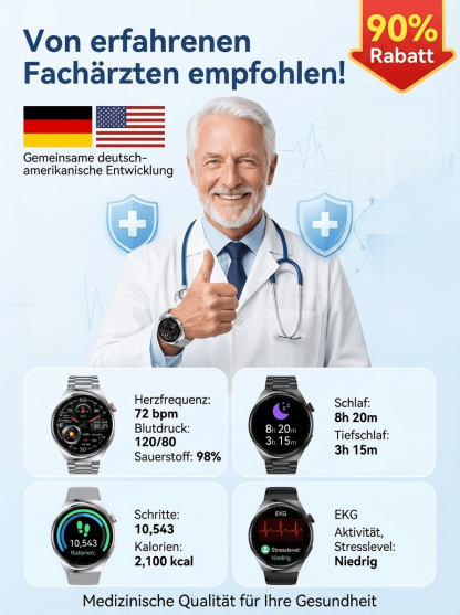 【Von Ärzten empfohlen】Die neueste Generation der Smart-Health-Watch！Messungen lebenslang kostenlos!🔥Online-Launch: 90 % Rabatt & Gratis Versand – Nur für die ersten 100 Besteller！