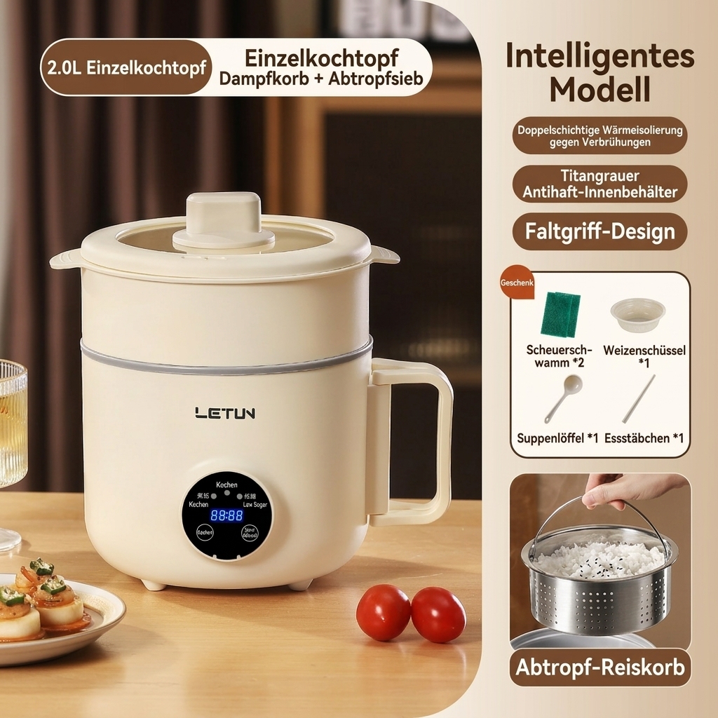 Premium 4-in-1 Emaille-Titan Multifunktionskocher (Faltbar) - Low-Carb Reiskocher mit Zucker-Filter - 100% Giftfrei kratzfest 🍲