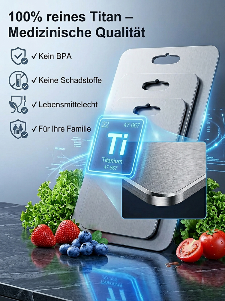 [Premium 100% Titan Schneidebrett 3er-Set] Medizinisches Material | Schimmelfrei | Messerschonend | LFGB Zertifiziert🛡️