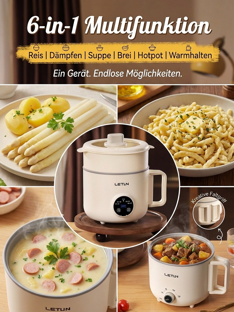 Premium 4-in-1 Emaille-Titan Multifunktionskocher (Faltbar) - Low-Carb Reiskocher mit Zucker-Filter - 100% Giftfrei kratzfest 🍲