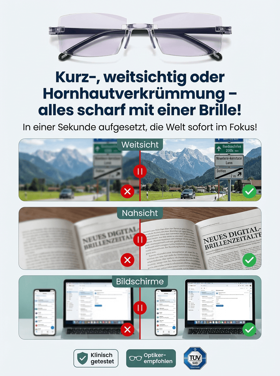 【Deutsche Technologie】 Intelligente Auto-Zoom Brille (-7 bis +7 Dioptrien) – Nie wieder Brille wechseln 👓【Nur noch 2 Std.】 1+1 GRATIS!⏳🎁