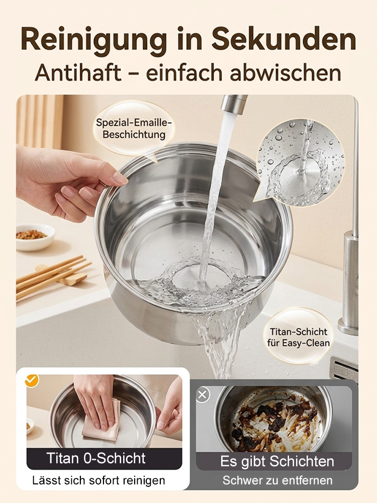 Premium 4-in-1 Emaille-Titan Multifunktionskocher (Faltbar) - Low-Carb Reiskocher mit Zucker-Filter - 100% Giftfrei kratzfest 🍲