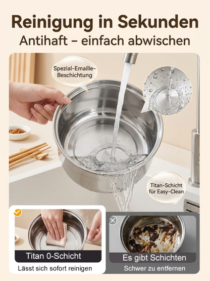 Premium 4-in-1 Emaille-Titan Multifunktionskocher (Faltbar) - Low-Carb Reiskocher mit Zucker-Filter - 100% Giftfrei kratzfest 🍲