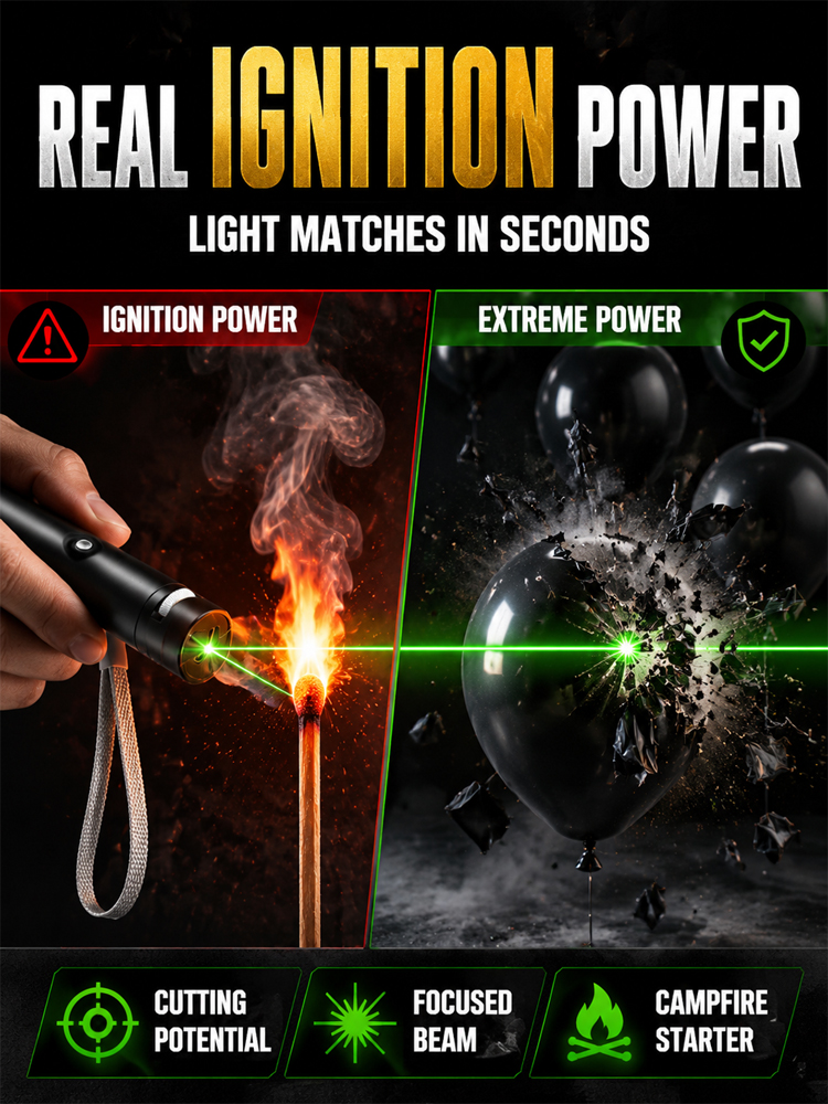 Military-Grade Tactical Red/Green Laser | Ignites at 1000℃, remotely removes foreign objects. Illumination distance up to 1000 yards!