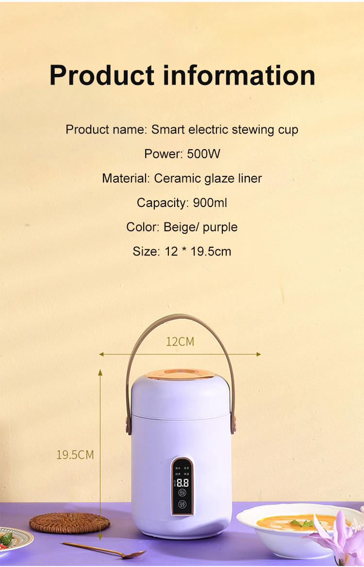 Portable smart health electric stewing cup on a kitchen counter