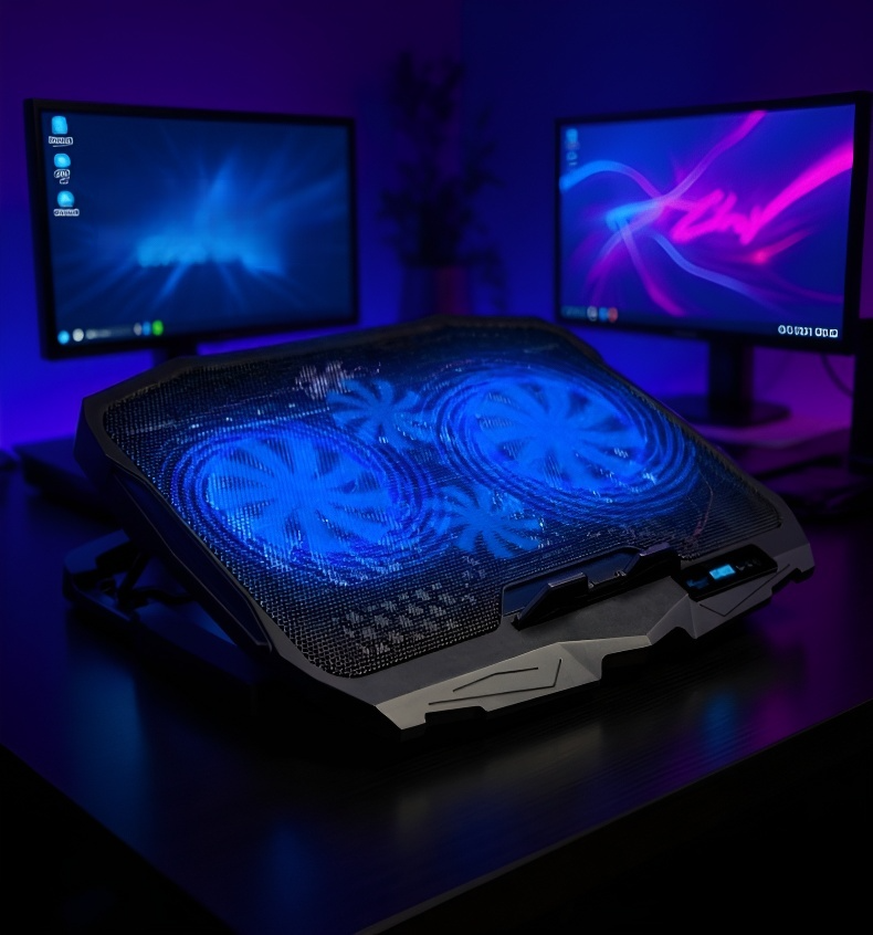 Adjustable speed laptop cooling fan with ergonomic stand