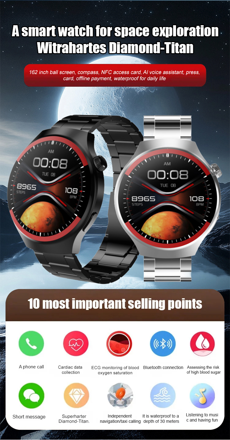 Space-themed WATCH4PRO smartwatch with round display