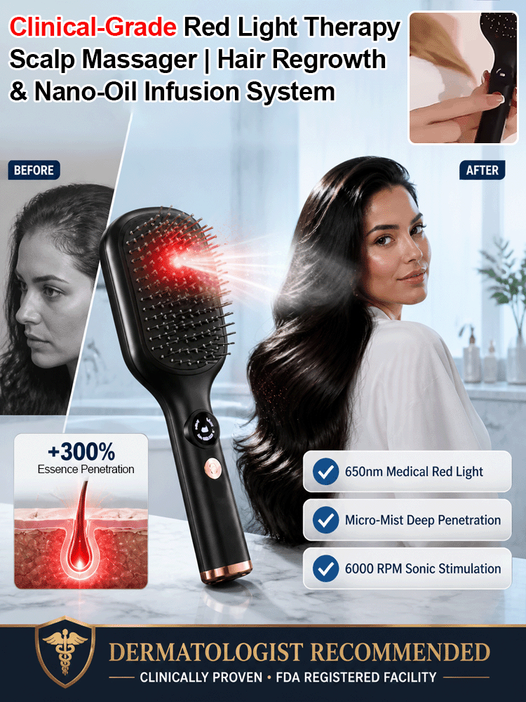 Clinical-Grade Red Light Therapy Scalp Massager | Hair Regrowth & Nano-Oil Infusion System