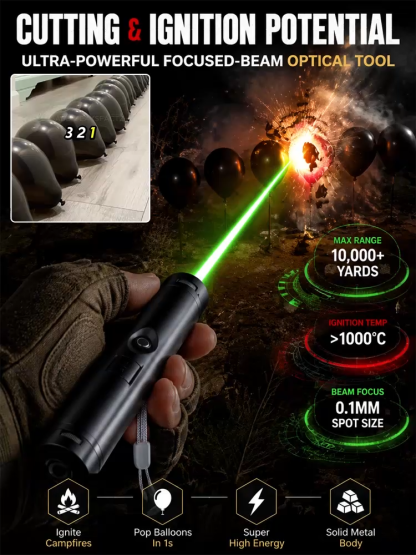 Military-Grade Tactical Red/Green Laser | Ignites at 1000℃, remotely removes foreign objects. Illumination distance up to 1000 yards!