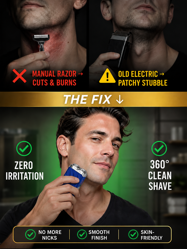 ✨【Zero Stubble for 24H & No Bumps】 German Precision Shaver | Supercar Blade Tech with 4WD Floating Head for Coarse Hair 🪒