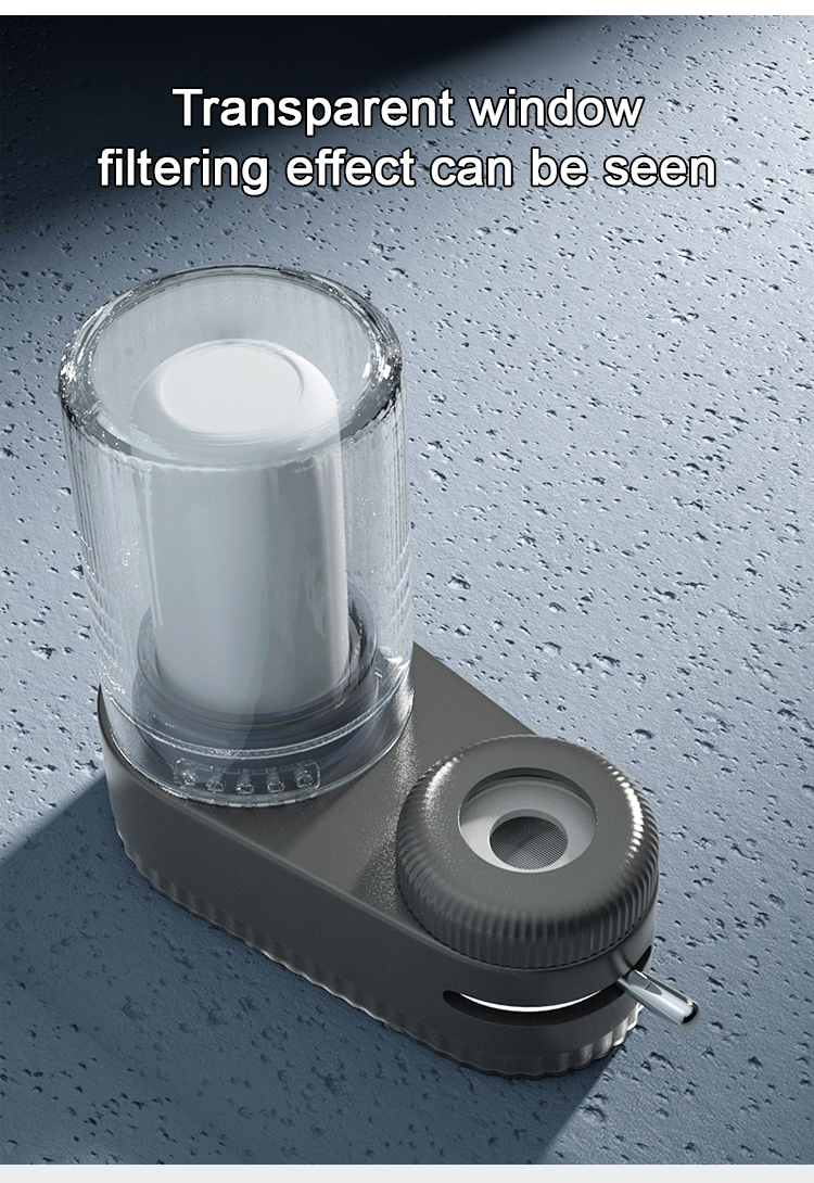 Family using purified water from washable filter tap purifier