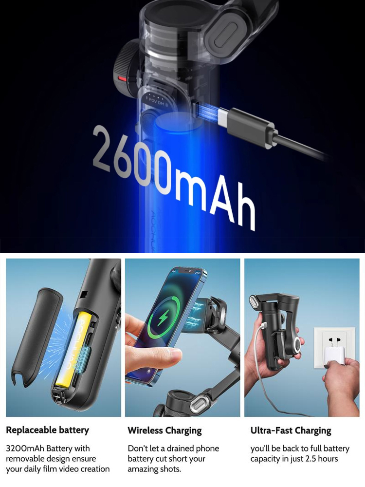 [Intelligent anti-shake face tracking] Folding three-axis handheld gimbal