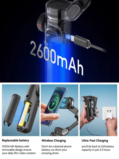 [Intelligent anti-shake face tracking] Folding three-axis handheld gimbal