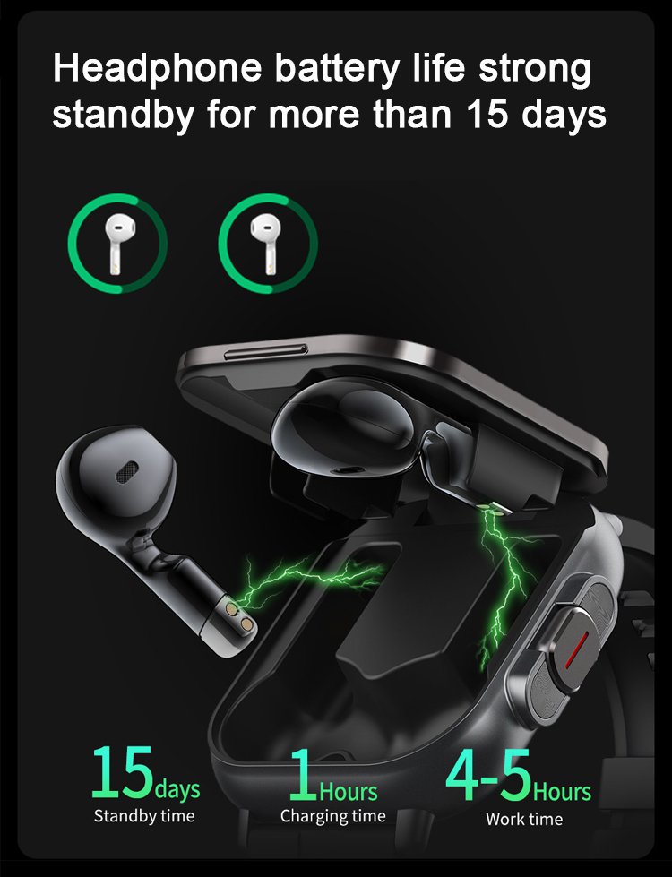 Bluetooth Earphone Smart Watch showing notification alerts