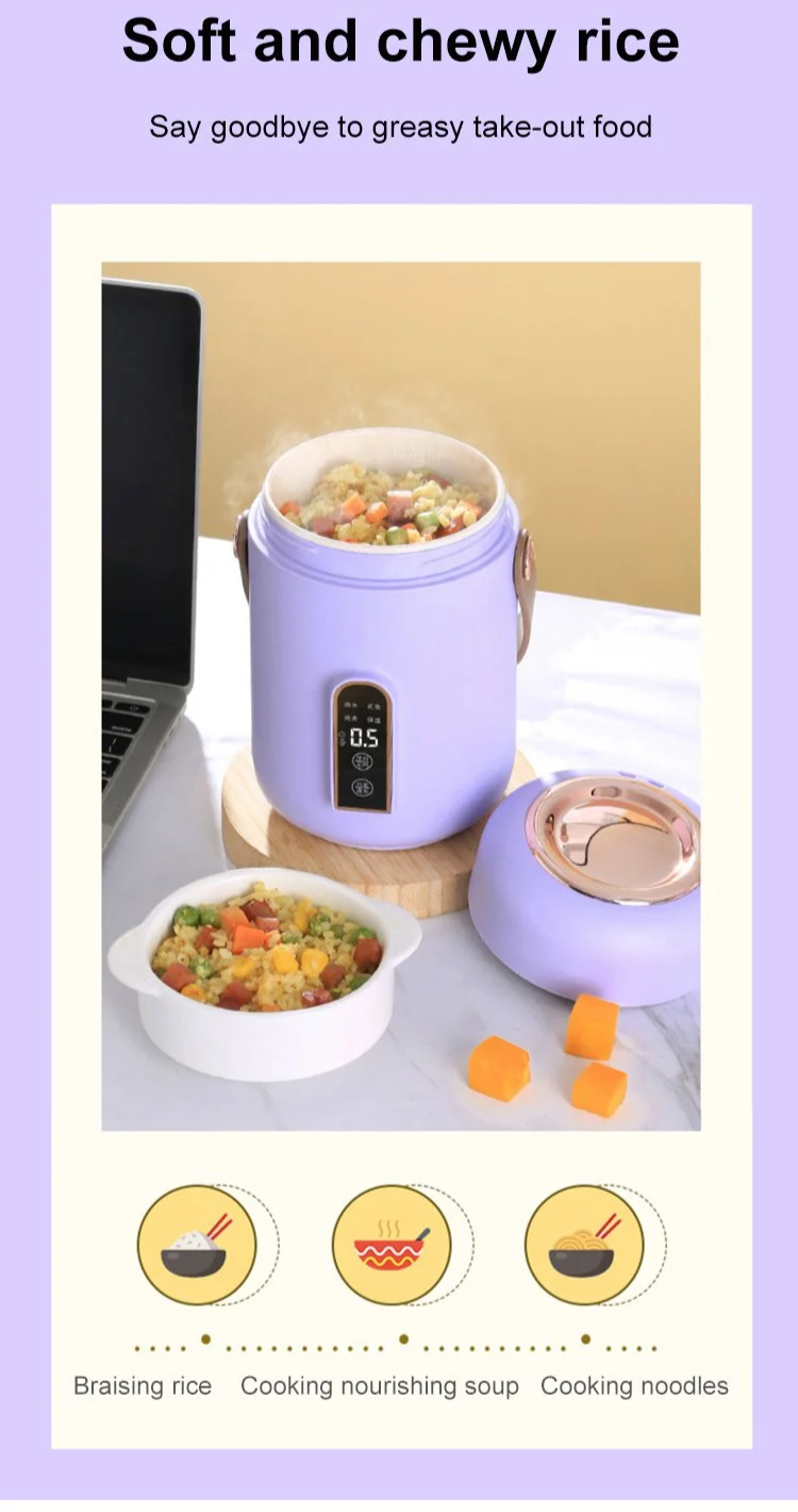 Healthy soup being cooked in electric stewing cup