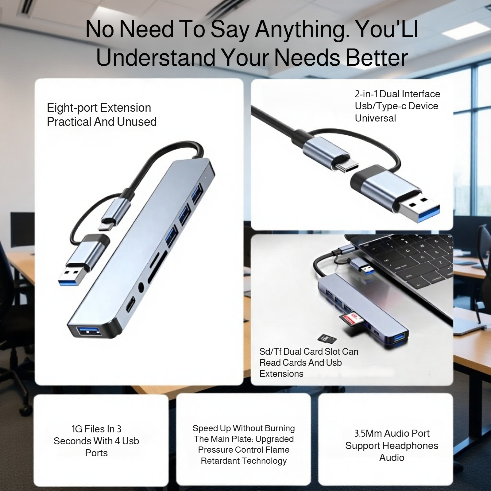 Compact 8-in-1 Adapter with multiple ports