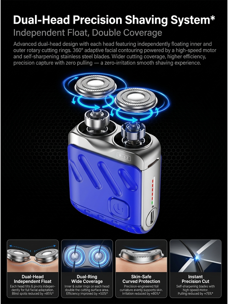✨【Zero Stubble for 24H & No Bumps】 German Precision Shaver | Supercar Blade Tech with 4WD Floating Head for Coarse Hair 🪒