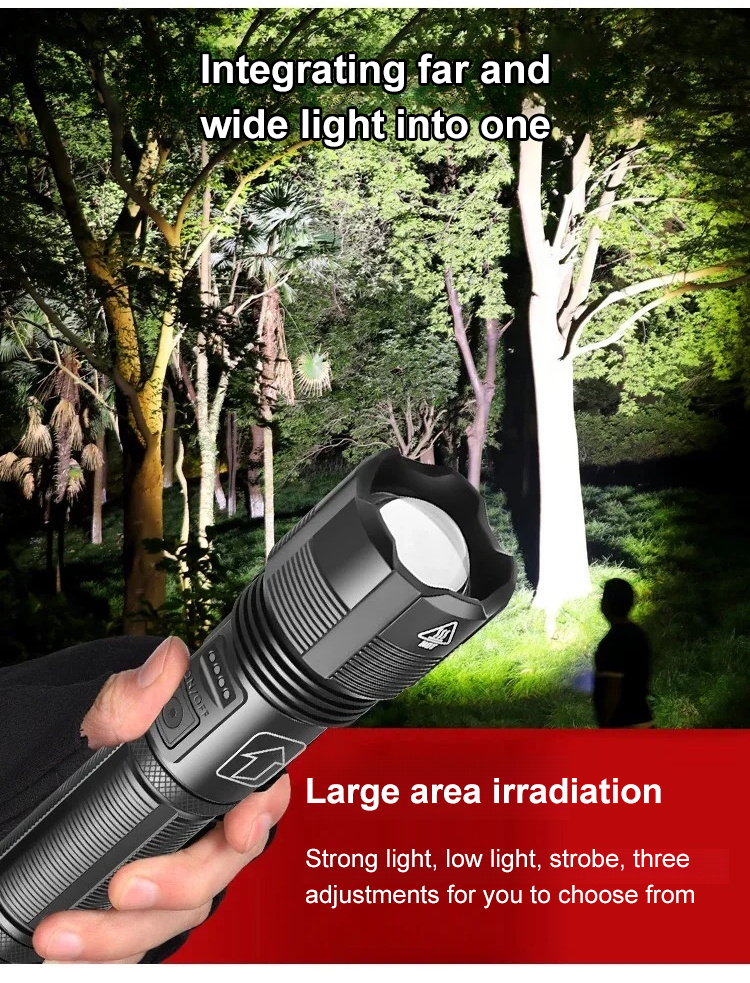 Outdoor use of zoomable rechargeable flashlight