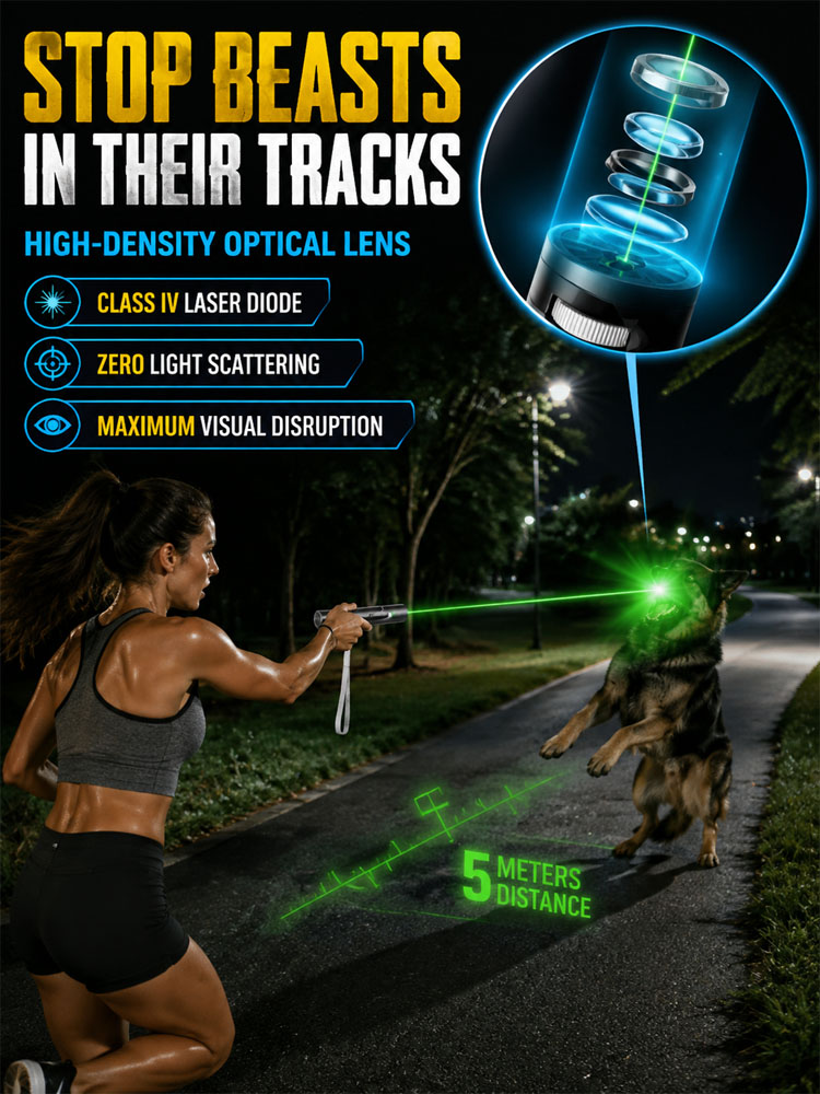 Military-Grade Tactical Red/Green Laser | Ignites at 1000℃, remotely removes foreign objects. Illumination distance up to 1000 yards!
