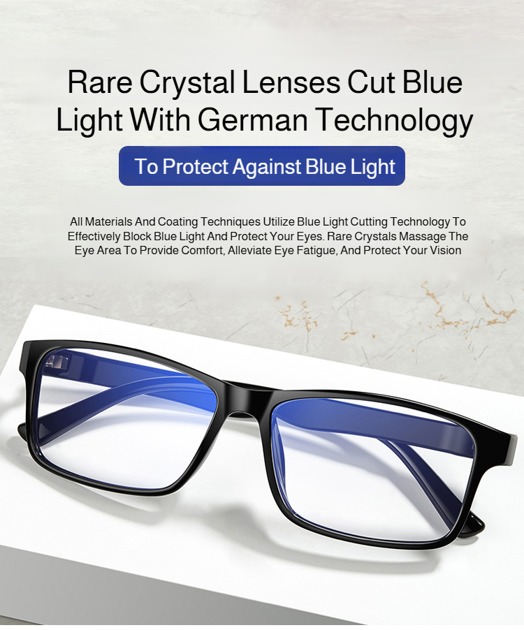 Side profile of rare crystal blue light blocking reading glasses