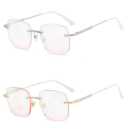 Stylish Rimless Reading Glasses with Blush Accent 
