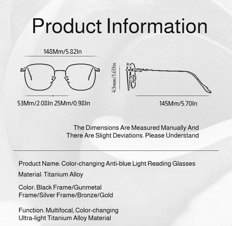 Titanium Alloy Multifocal Reading Glasses Side View