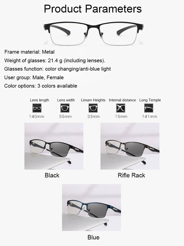 Multi-focus Ultra-light Brushed Semi-rimless Triple Protection Reading Glasses