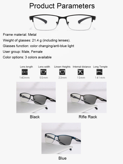Multi-focus Ultra-light Brushed Semi-rimless Triple Protection Reading Glasses