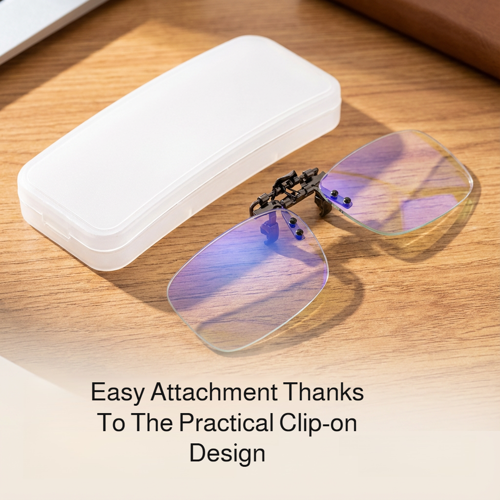 Universal blue light blocking clip-on for reading glasses