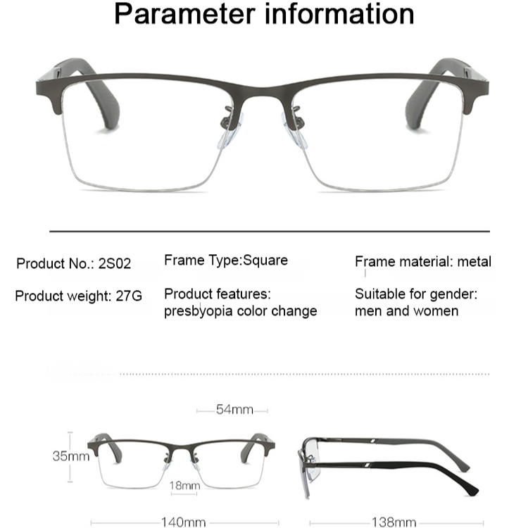 Multifocal Photochromic Metal Semi-Rimless Reading Glasses