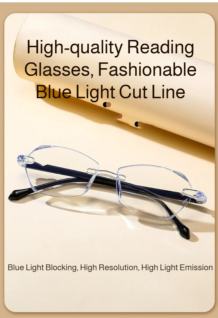 HD Frameless Blue Light Blocking Reading Glasses front view